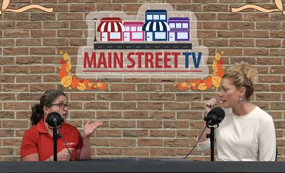 Tim Hortons franchise owner Dawn MacDonald (left) was recently featured on the Main Street TV program to provide updates on the opening of the restaurant’s new location in Jackson. She was interviewed by the show’s host, Jennifer Ratcliff (right). (Photo From Main Street TV)