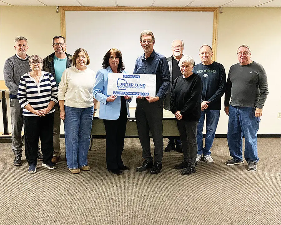 Board members of the United Fund of Jackson County recently gathered to kick off the 2026 Fundraising Campaign. Pictured are some, but not all of those Board members. In the front row (from the left) are: Becky Hughes, Marsha Lewis, Mary Buckholz, Dean Clark and Betsy Fain. In the back row (from the left) are: Adam Massie, Patrick Ball, John Pelletier, Clayton Jones and Bob Teichman. The 2026 Fundraising Campaign is underway and will  continue through the end of February 2026. Other Board members not present for the photo were: Kat Rinehart, Debby Canter, Joyce McClurg and Corey Ruby. (Photo Courtesy of United Fund Board Member Clayton Jones)